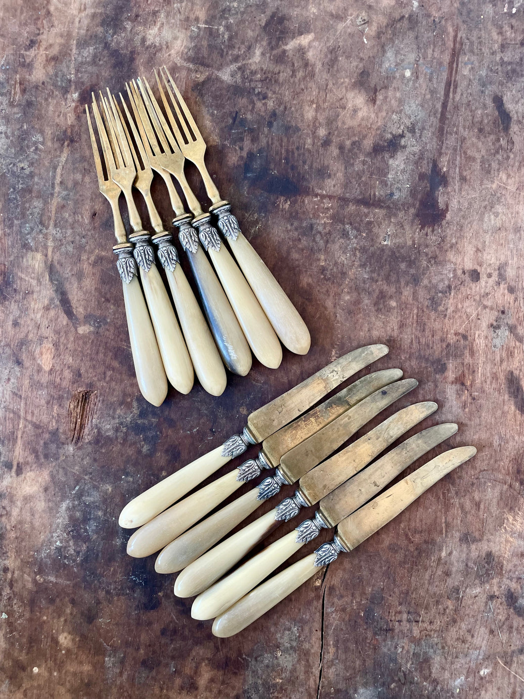 antique horn & brass flatware