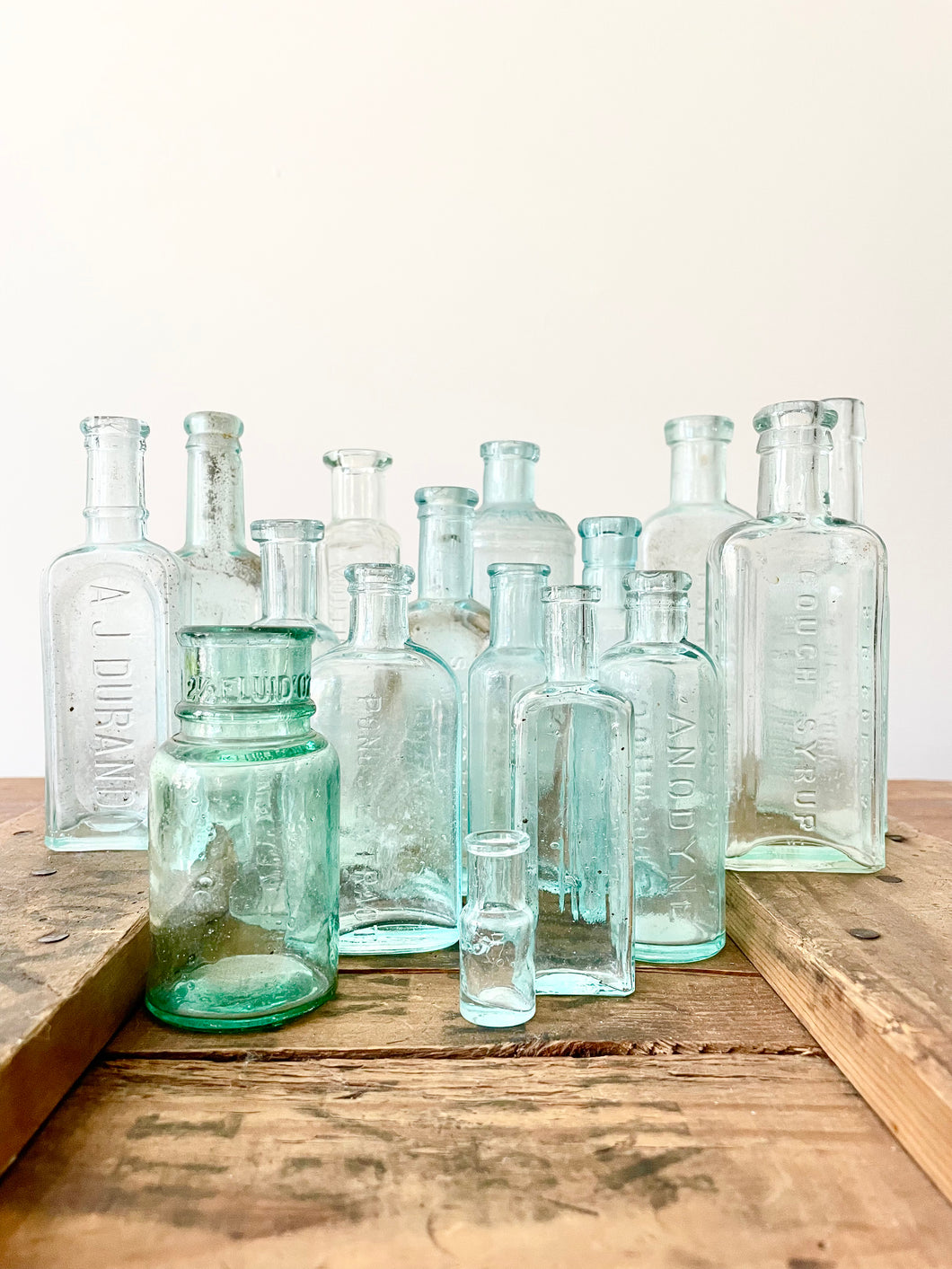 vintage aqua bottles (set 2)