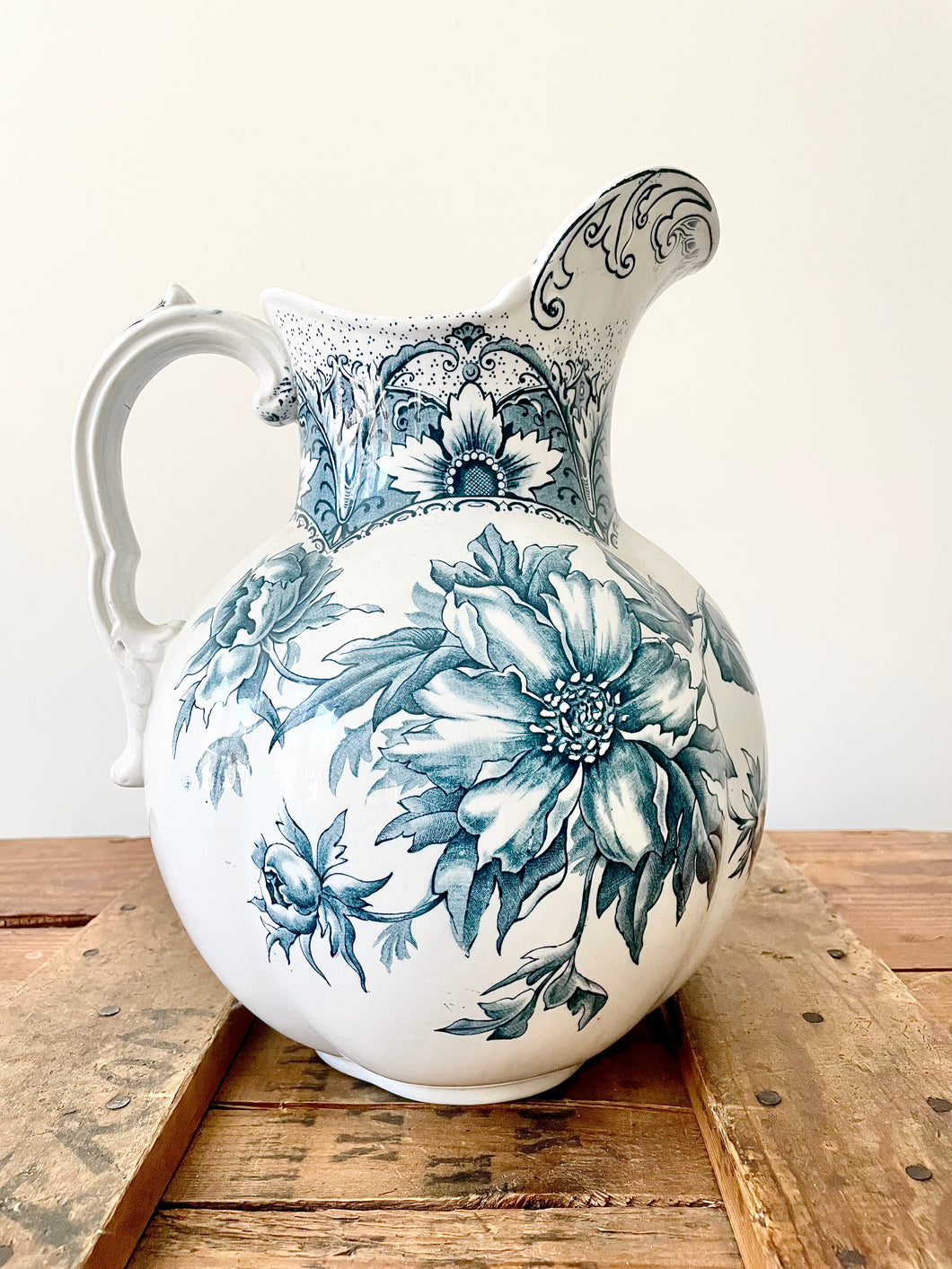 antique english blue transferware pitcher